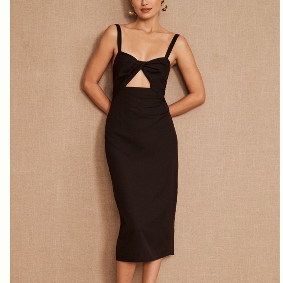 NWT BHLDN ANTHROPOLOGIE Evonna Navy Column Crepe Midi Dress - Picture 1 of 5